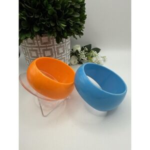 Vintage Asymmetrical Plastic Bangle Bracelets Orange + Blue Retro Wide 1970-80's
